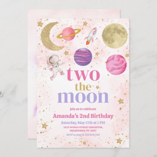 ツーザムーンガール誕生日 招待状 (正面/裏面)