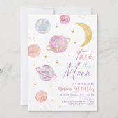 ツーザムーンパステルピンク金ゴールド誕生日 招待状 (正面)