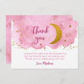 ツーザムーンピンク金ゴールド銀河系誕生日 サンキューカード (正面/裏面)