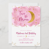 ツーザムーンピンク金ゴールド銀河系誕生日 招待状 (正面)