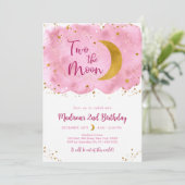ツーザムーンピンク金ゴールド銀河系誕生日 招待状 (スタンド正面)