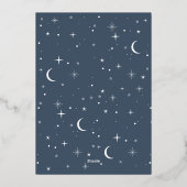 ツーザムーンブルーネイビー誕生日シルバー 箔招待状 (裏面)