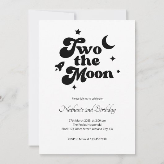 ツーザムーンミニマリスト2nd誕生日招待状 招待状 (正面)