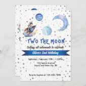 ツーザムーンロケット宇宙ブルーボーイ2nd誕生日 招待状 (正面/裏面)