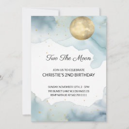ツーザムーン誕生日招待状ガールブルー 招待状
