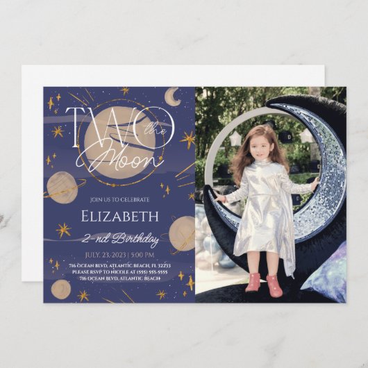ツーザムーン銀河系誕生日フォト招待状 招待状 (正面/裏面)