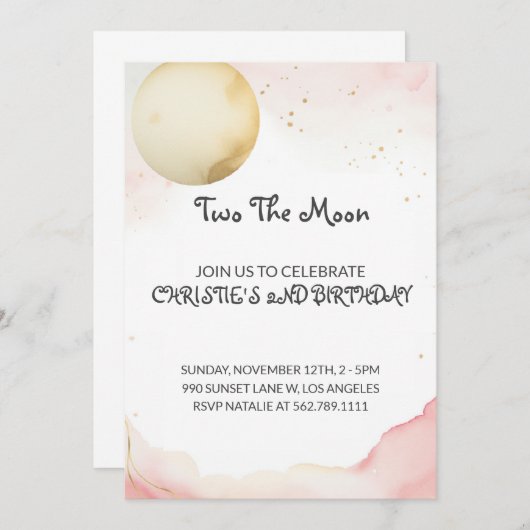 ツーザムーン2ndガール誕生日招待状 招待状 (正面/裏面)