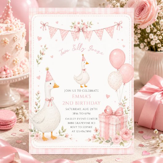 ツーシリーグース ピンク フローラル 2歳の誕生日 招待状