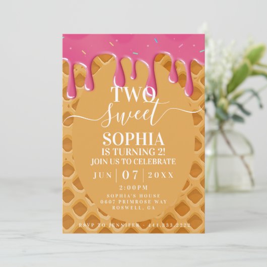 ツースイーツアイスクリーム子供の誕生日招待状 招待状 (スタンド正面)