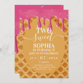 ツースイーツアイスクリーム子供の誕生日招待状 招待状 (正面/裏面)