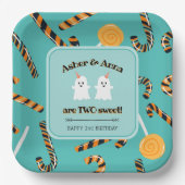 ツースイーツキュート幽霊ツインハロウィンハッピーバースデー ペーパープレート (正面)