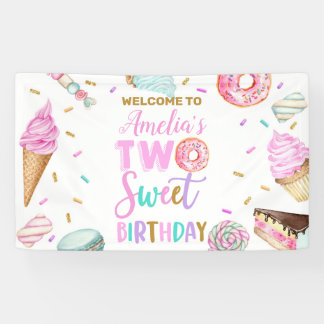 ツースイーツデザート誕生日ビニールバナー 横断幕