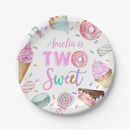 ツースイーツデザート2nd誕生日紙プレート ペーパープレート (正面)