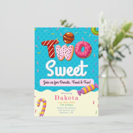 ツースイーツドナッツガールバースデーパーティ招待状 招待状 (スタンド正面)