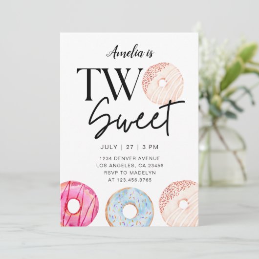 ツースイーツドーナツテーマ2nd誕生日パーティー 招待状 (スタンド正面)