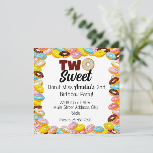 ツースイーツドーナツ第2テーマカラフル誕生日パーティー 招待状 (スタンド正面)