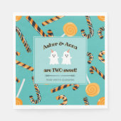 ツースイーツハロウィーンキャンディ幽霊ツインズ誕生日 スタンダードランチョンナプキン (正面)