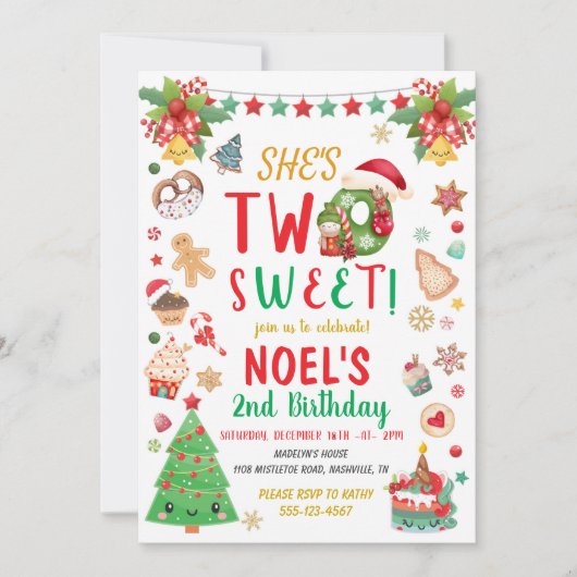 ツースイートクリスマスセカンド誕生日 招待状 (正面)