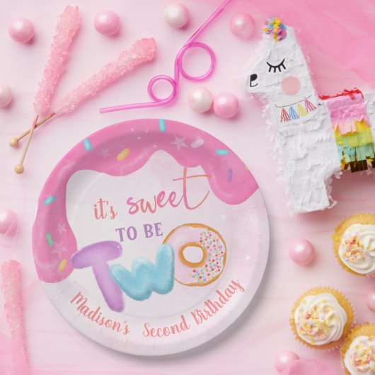 ツースイートドーナツ誕生日プレート ペーパープレート (パーティー)