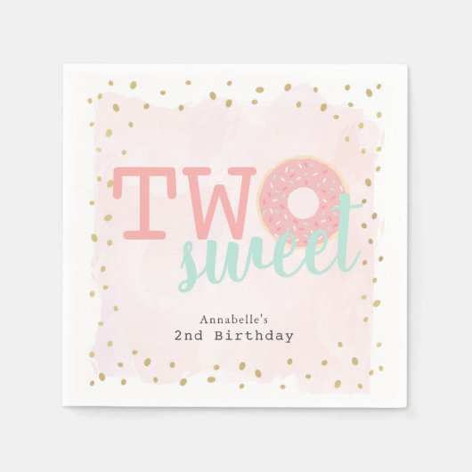 ツースイートピンクドーナツガールズ誕生日紙 スタンダードカクテルナプキン (正面)