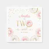 ツースイートピンク金ゴールドドーナツ誕生日 スタンダードカクテルナプキン (正面)