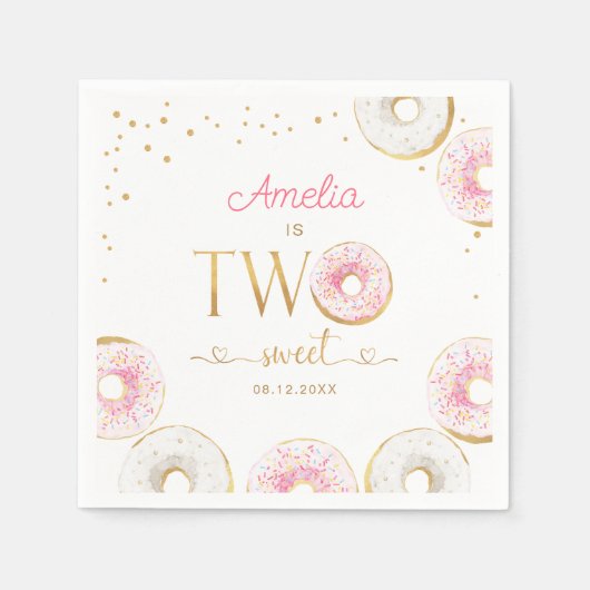 ツースイートピンク金ゴールドドーナツ誕生日 スタンダードカクテルナプキン (正面)