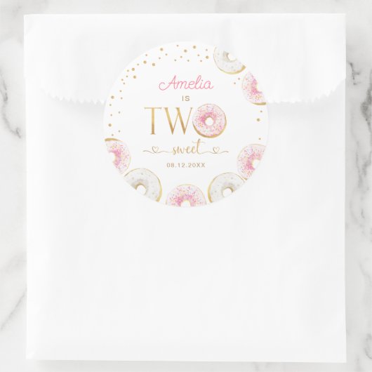 ツースイートピンク金ゴールドドーナツ誕生日 ラウンドシール (バッグ)