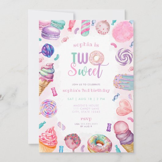 ツースウィートキャンディセカンド誕生日招待状 招待状 (正面)