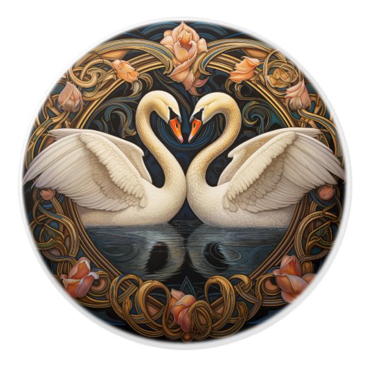 ツースワンズオンレイクアールヌーボーホームデコール セラミックノブ (正面)