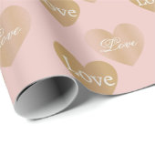 ツーズゴールデンラヴ結婚のハートオンバラ金ゴールド ラッピングペーパー (ロールコーナー)