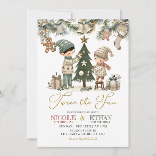 ツーズザおもしろいリトル小妖精や小人共同誕生日パーティー 招待状 (正面)