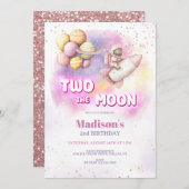 ツーズザムーン誕生日ガールパステルアウタースペース 招待状 (正面/裏面)