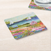 ツーセイラボーツとコテージ スクエアペーパーコースター (アングル)