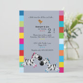 ツーゼブラス-ブルーツインズ誕生日パーティー招待状 招待状 (スタンド正面)