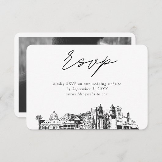 ツーソン結婚のミニマリストスケッチRSVP エンクロージャーカード (正面/裏面)