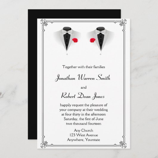 ツータシドスオンホワイトゲイ結婚式招待状 招待状 (正面/裏面)