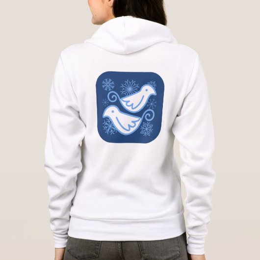 ツータートルドーブアンドスノーフレークフリースジップフード付きスウェットシャツ パーカ (裏面)