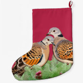 ツータートル鳩赤いホリデーバードカップルの恋 ラージクリスマスストッキング (裏面)
