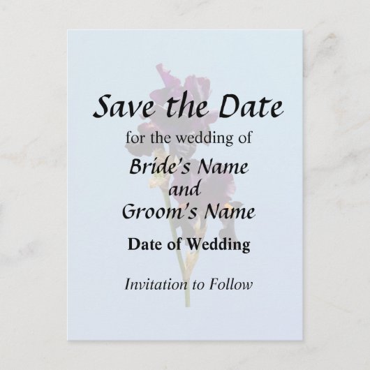 ツーダークパープルアイリスセーブ・ザ・デート案内 案内ポストカード (正面)