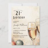 ツーチャンペーングラス21歳の誕生日パーティー 招待状 (正面)