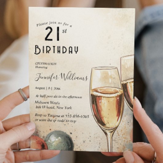 ツーチャンペーングラス21歳の誕生日パーティー 招待状