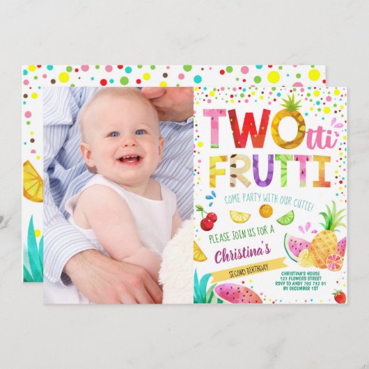 ツーッティフルッティ2ndガール誕生日カスタム写真 招待状 (正面/裏面)