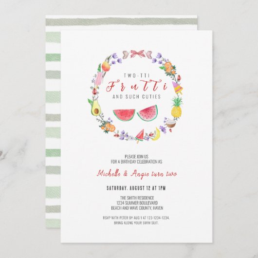 ツーッティフルーティガール誕生日、夏の2回目の誕生日 招待状 (正面/裏面)
