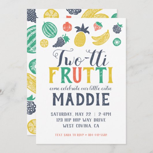 ツーティフルティセカンド誕生日招待状 招待状 (正面/裏面)