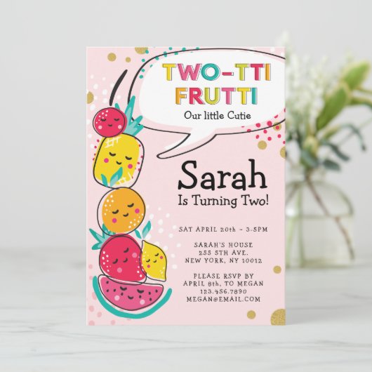 ツーティフルーティキュートフルーツキャラクター誕生日 招待状 (スタンド正面)