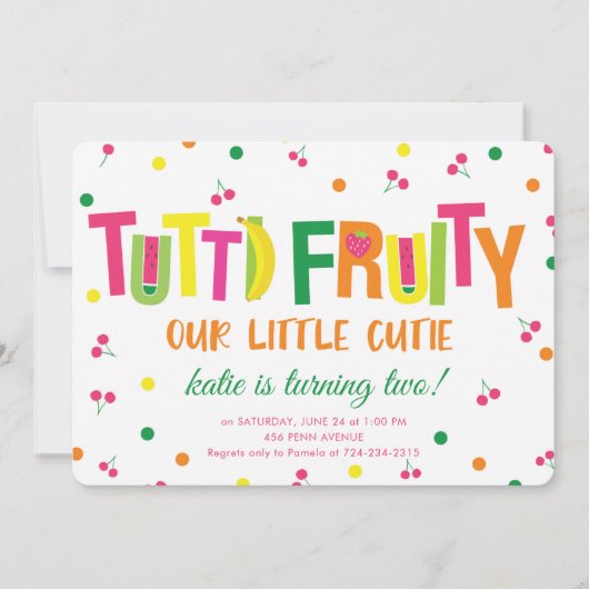 ツーティフルーティ第2バースデーパーティーへの招待 招待状 (正面)