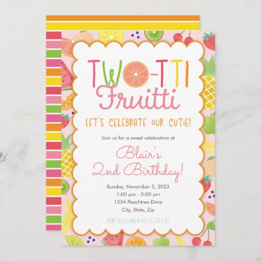ツーティフルーティ誕生日 招待状 (正面/裏面)