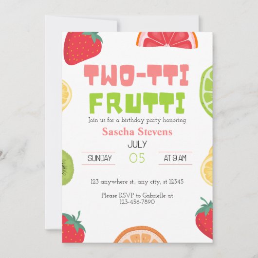 ツーティフルーティ2nd誕生日パーティの招待状 招待状 (正面)