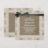 ツートンカラーのレースと黒のリボンを使った ブライダルシャワーの招待状 招待状 (正面/裏面)