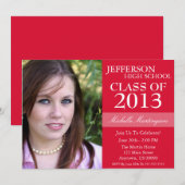 ツートンカラーの卒業式招待状（赤） 招待状 (正面/裏面)